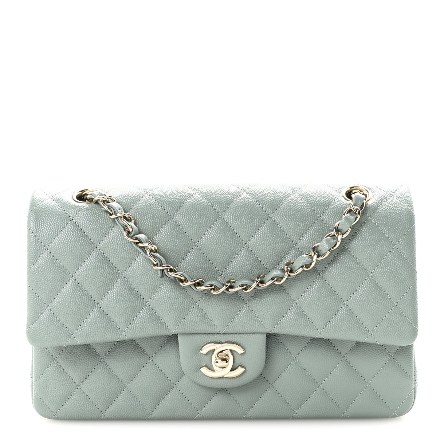 Caviar Quilted Medium Double Flap Dark Green