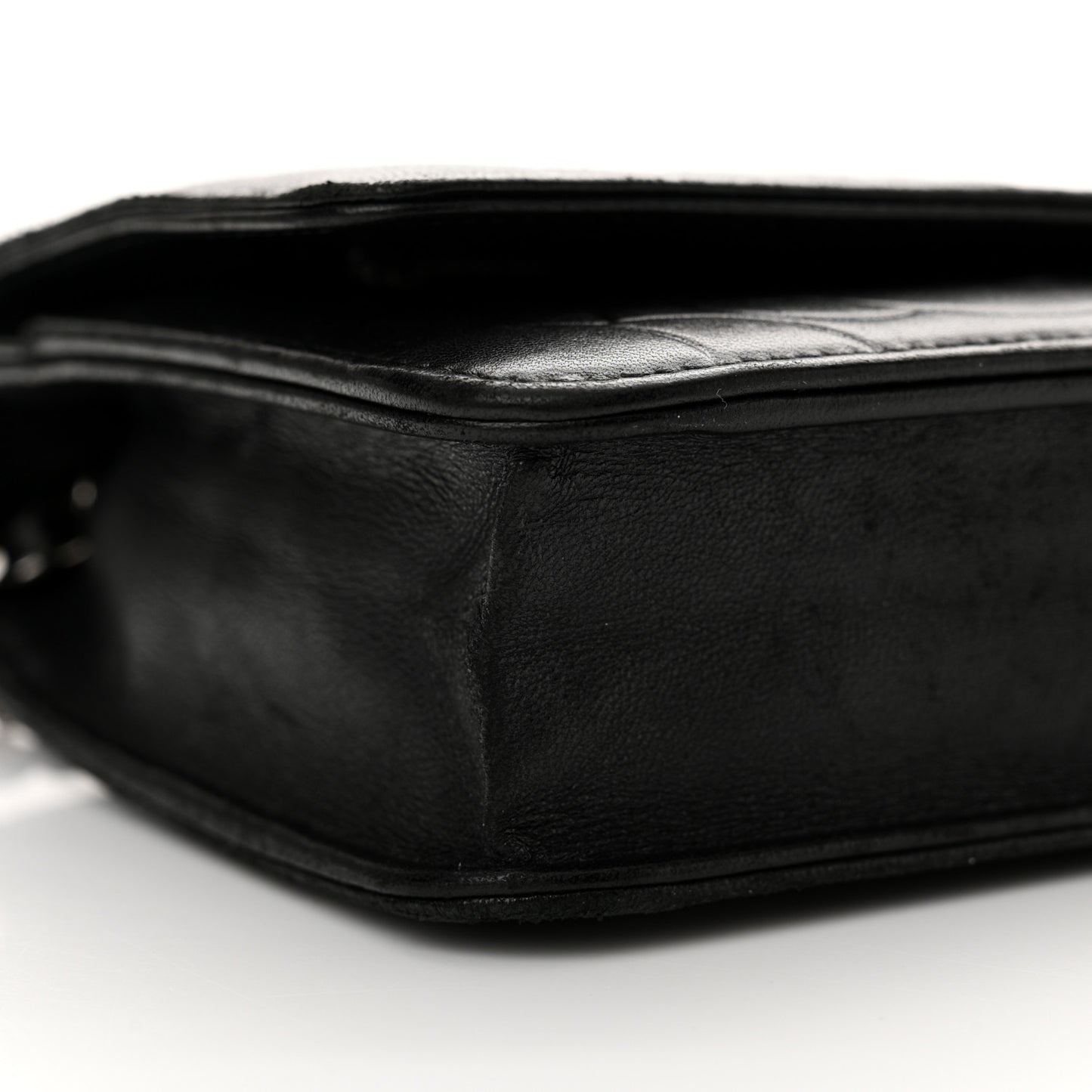 Lambskin Camellia Embossed Wallet on Chain WOC Black