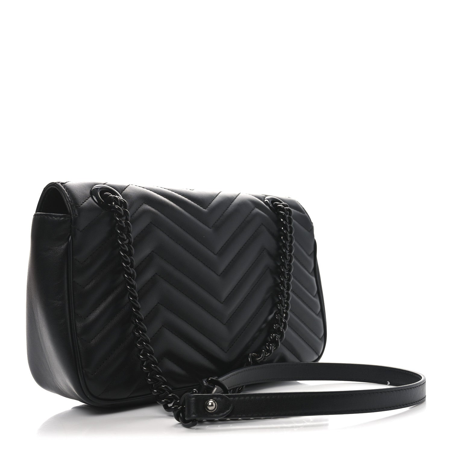 Gucci Calfskin Matelasse Monochrome Small GG Marmont Shoulder Bag Black 3 of 9