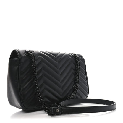 Gucci Calfskin Matelasse Monochrome Small GG Marmont Shoulder Bag Black 3 of 9
