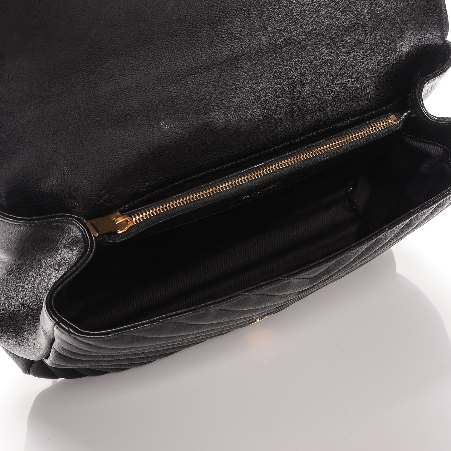 Sheepskin Matelasse Chevron Monogram Large College Satchel Black