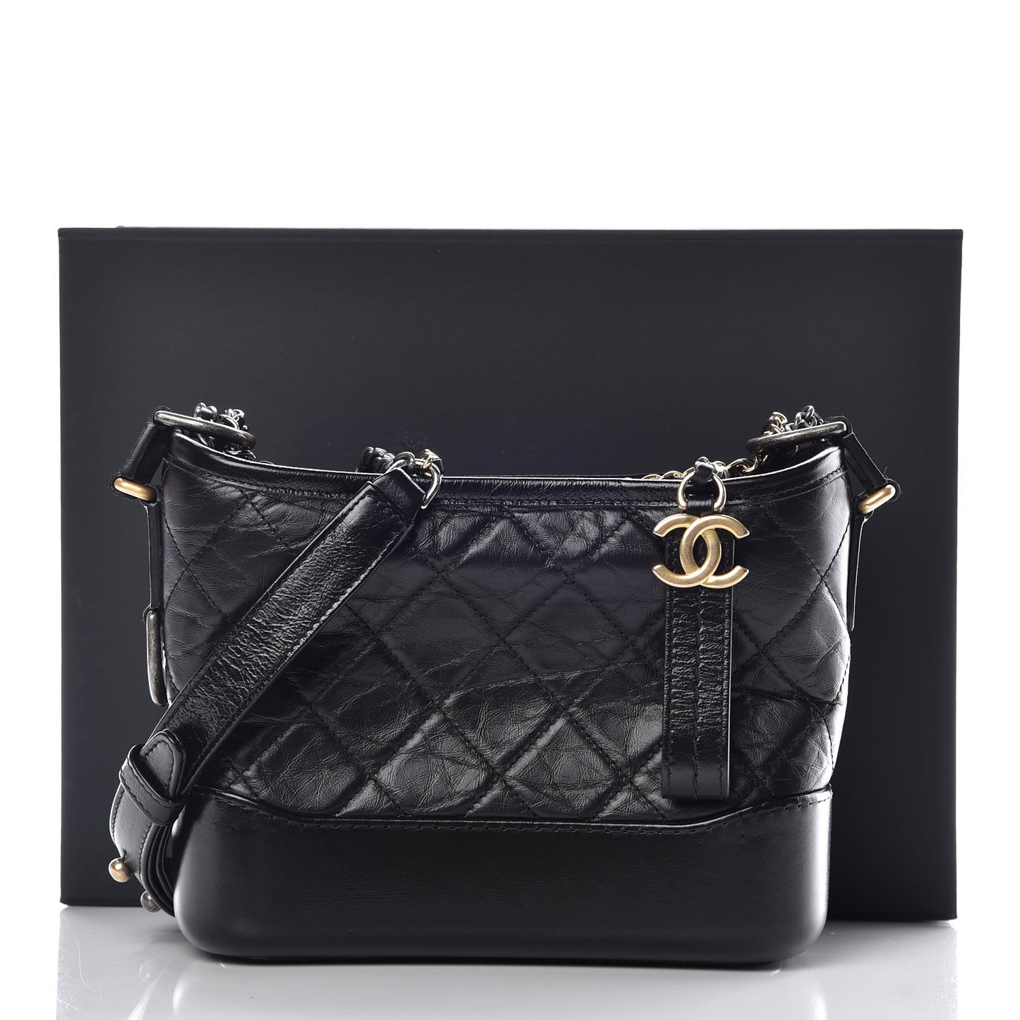 Aged Calfskin Quilted Small Gabrielle Hobo Black