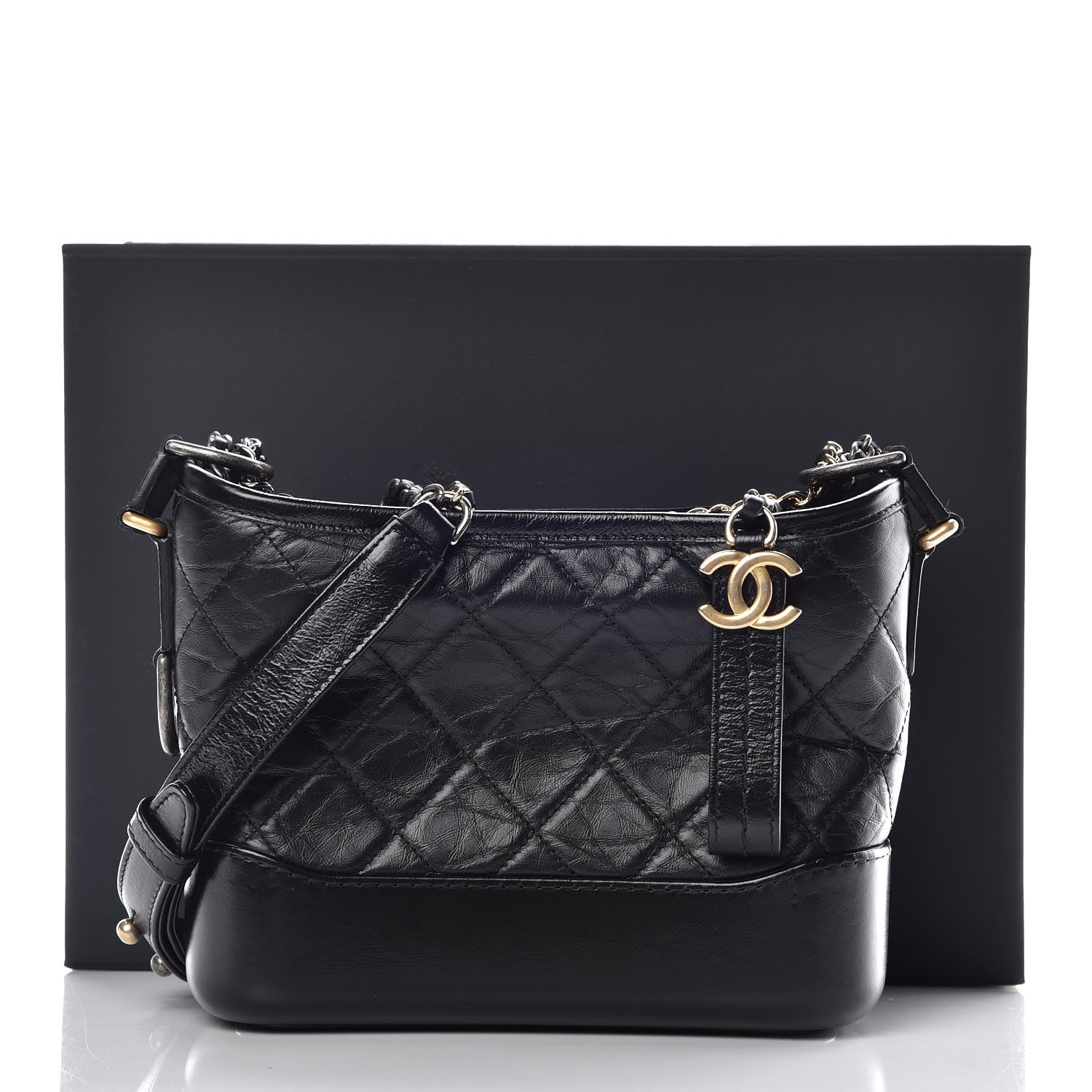 Chanel Aged Calfskin Quilted Small Gabrielle Hobo Black 10 of 10