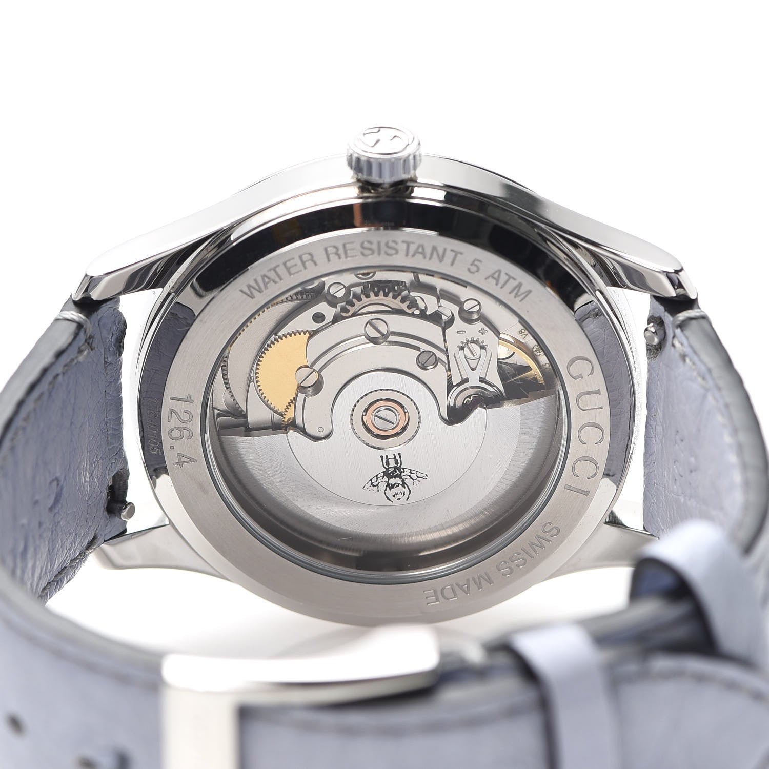 Gucci Stainless Steel Ostrich Blue Mother of Pearl 38mm G-Timeless Snake Automatic Watch 4 of 5