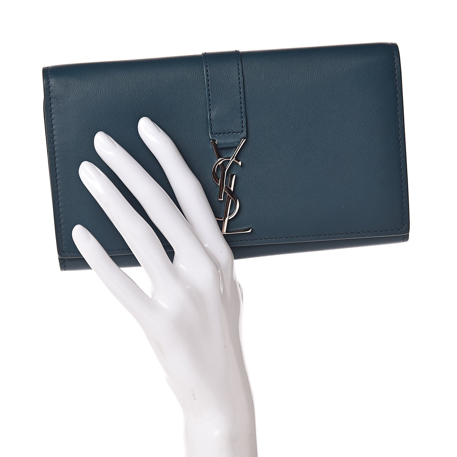Saint Laurent Calfskin Monogram Large Flap Wallet Dark Turquoise 2 of 9
