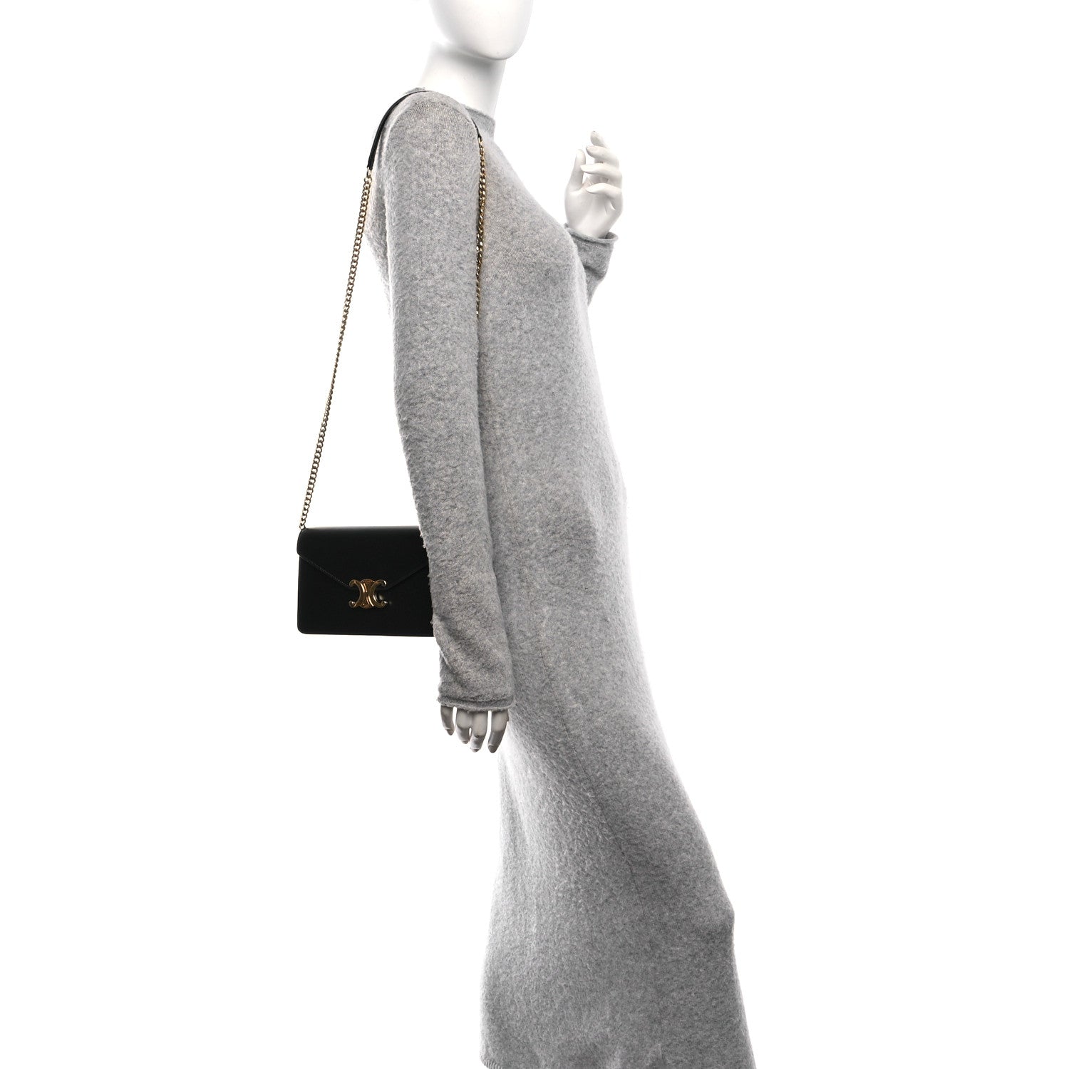 Celine Shiny Calfskin Triomphe Margo Wallet on Chain Black 2 of 11