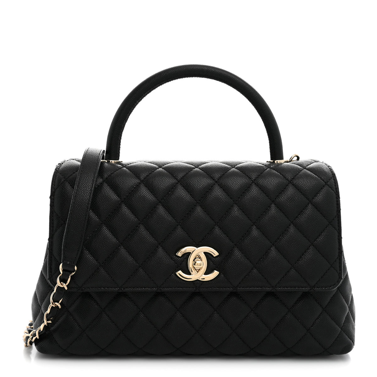 Caviar Quilted Small Coco Handle Flap Black