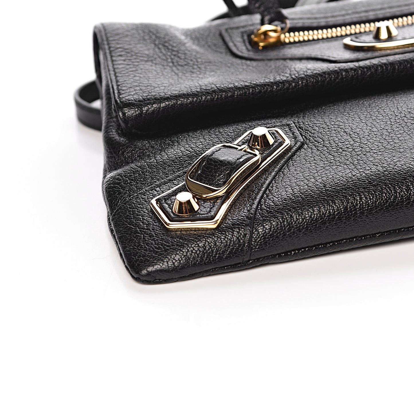 Chevre Gold Metallic Edge Hardware Envelope Clutch Black