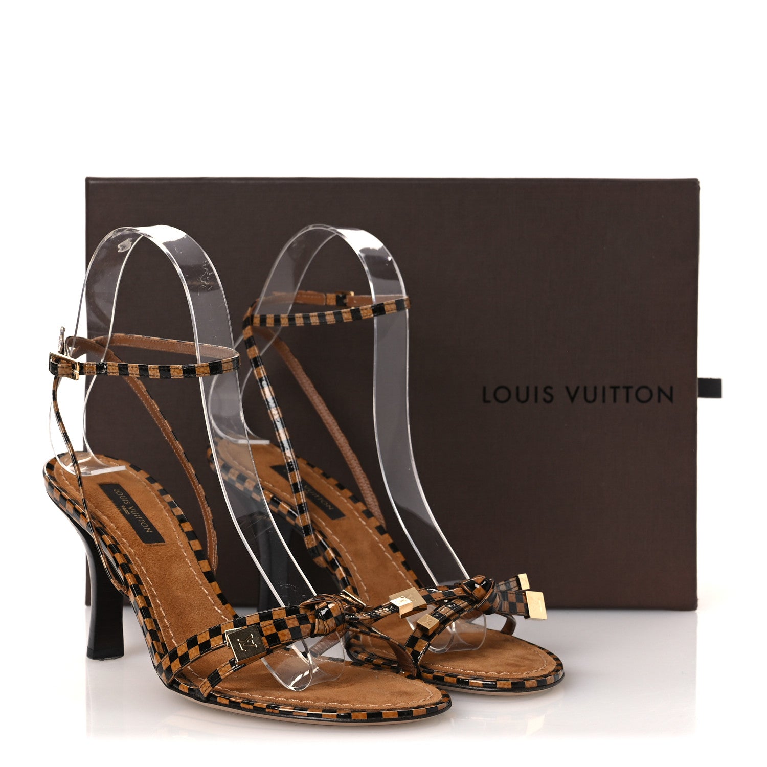 Louis Vuitton Patent Suede Damier Bow Ankle Wrap Sandals 36 11 of 11