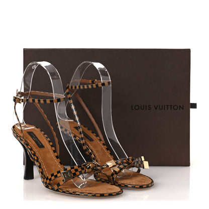 Louis Vuitton Patent Suede Damier Bow Ankle Wrap Sandals 36 11 of 11