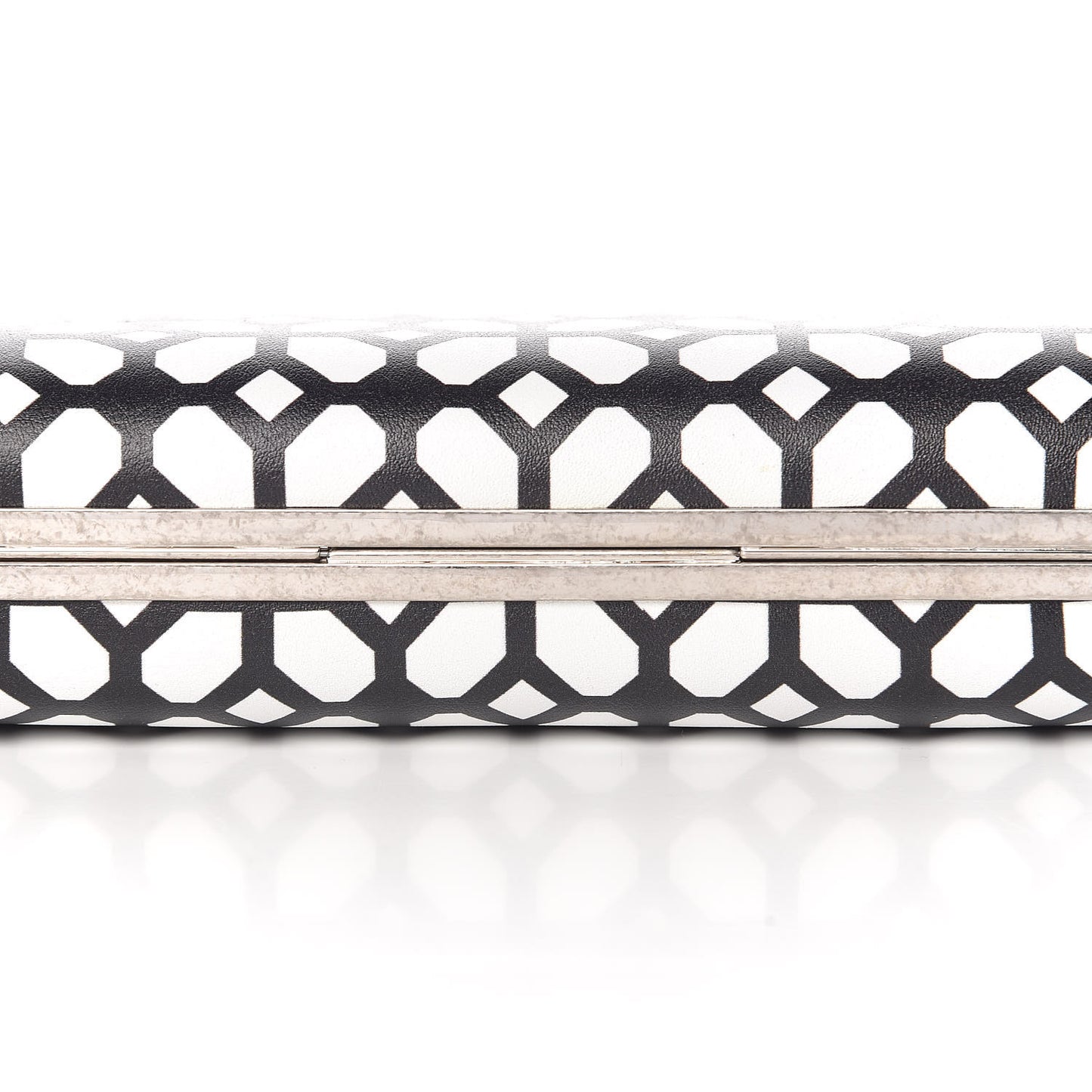Calfskin Classic Grid Skull Knuckle Box Clutch Black White