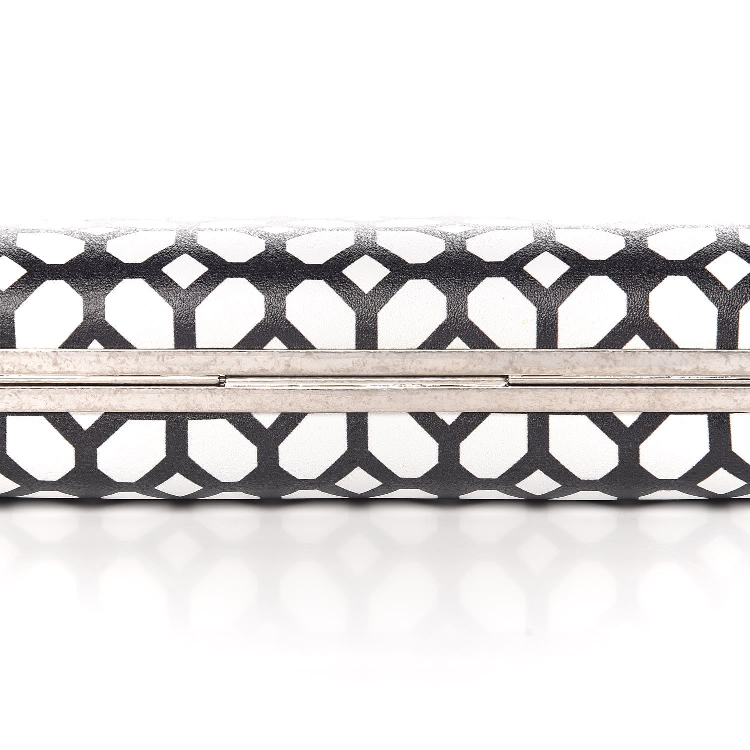 Alexander McQueen Calfskin Classic Grid Skull Knuckle Box Clutch Black White 9 of 11
