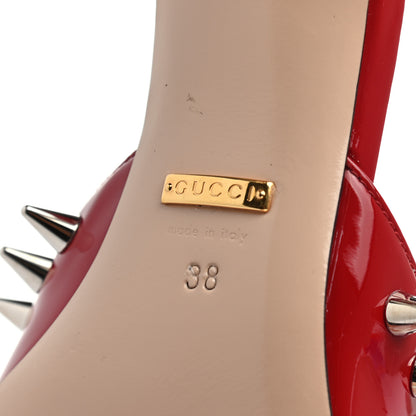 Gucci Patent GG Bow Sadie Spike Mid Heel Mules 38 Hibiscus Red 6 of 8