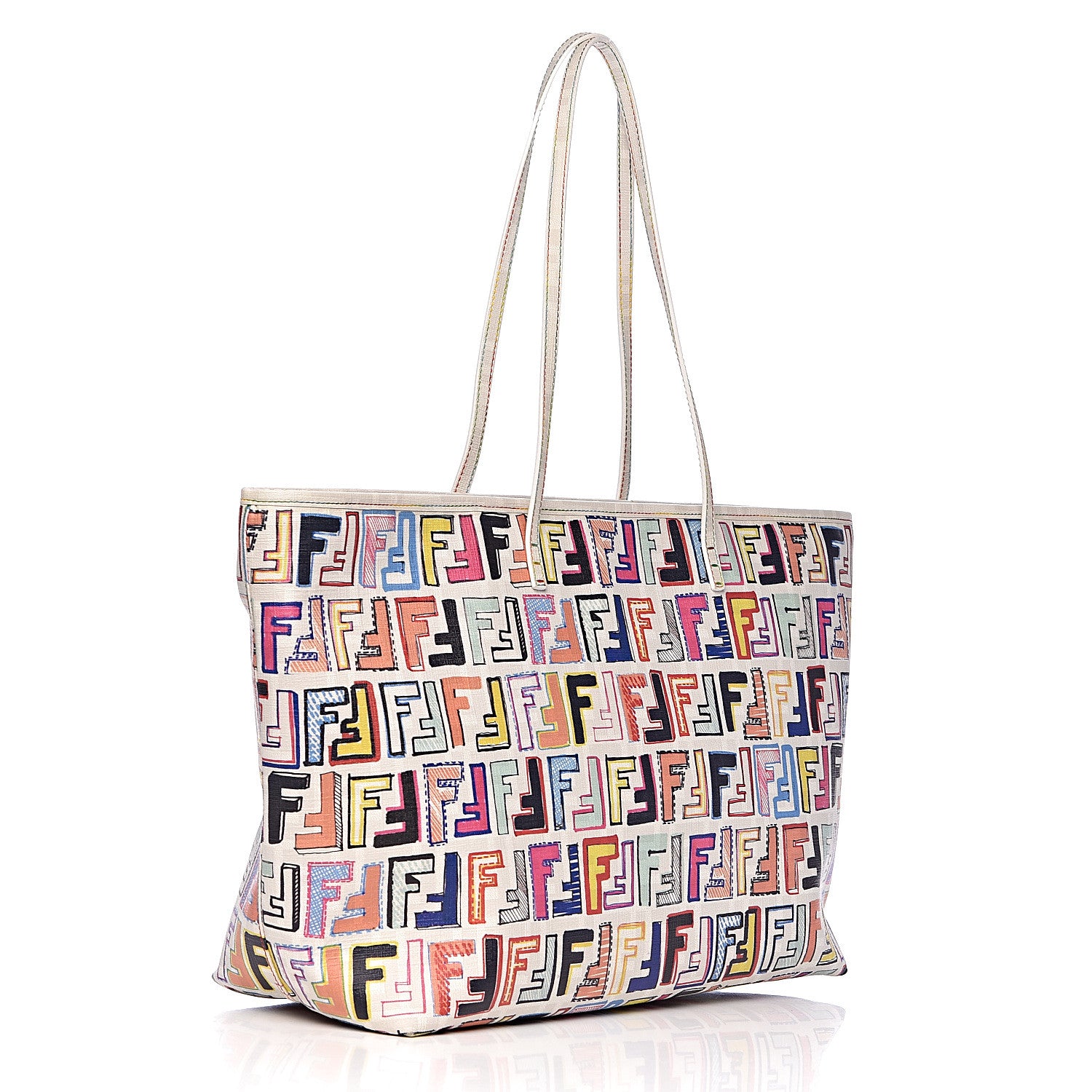 Fendi Zucca Spalmati FF Multicolor Medium Roll Tote Multicolor White 3 of 12