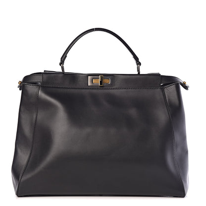 Fendi Vitello Suede Large Peekaboo Iconic Satchel Black 1 of 10