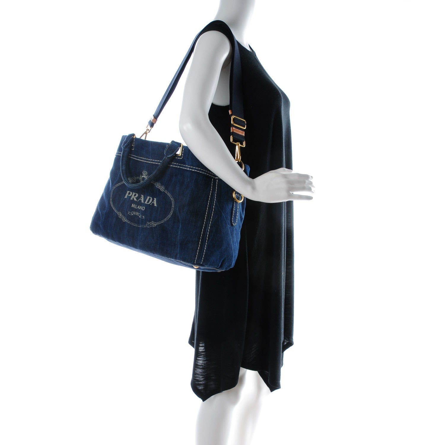 Prada Denim Logo Tote 2 of 7