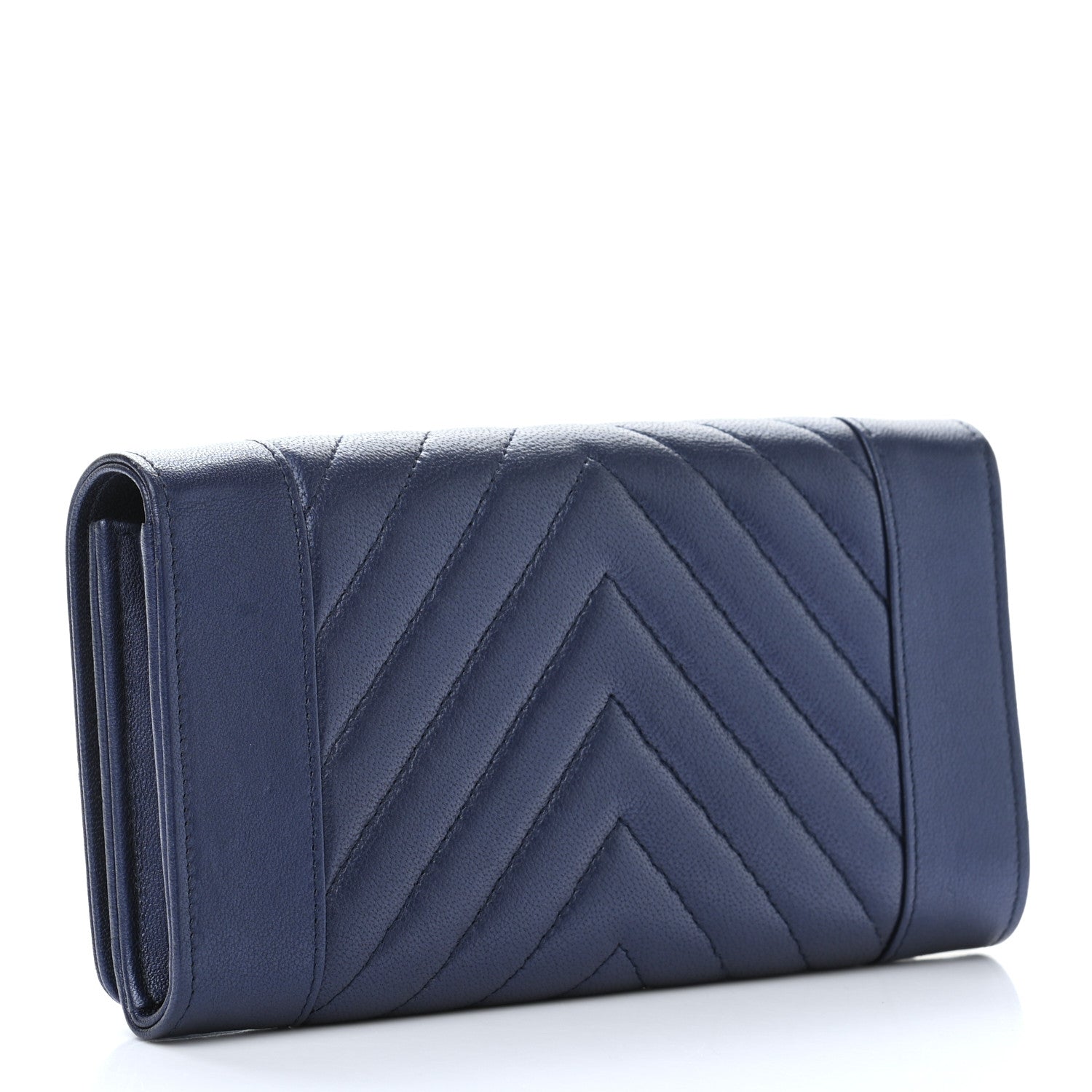Chanel Sheepskin Chevron Quilted Mademoiselle Vintage Flap Wallet Navy 3 of 9