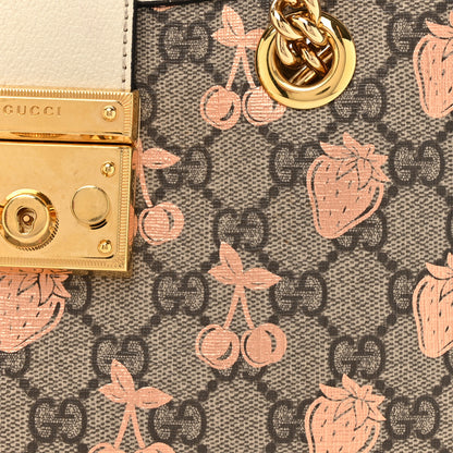 Gucci GG Supreme Monogram Berry Textured Dollar Calfskin Small Padlock Tote Beige Ebony Light Copper Mystic White 8 of 17