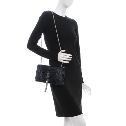 Saint Laurent Calfskin Crocodile Embossed Medium Classic Monogram Kate Tassel Satchel Blue Sapphire 2 of 12
