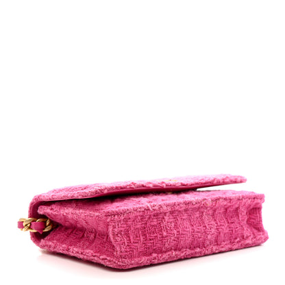 Chanel Wool Tweed Lambskin Quilted Chanel 19 Wallet On Chain WOC Fuchsia 4 of 10