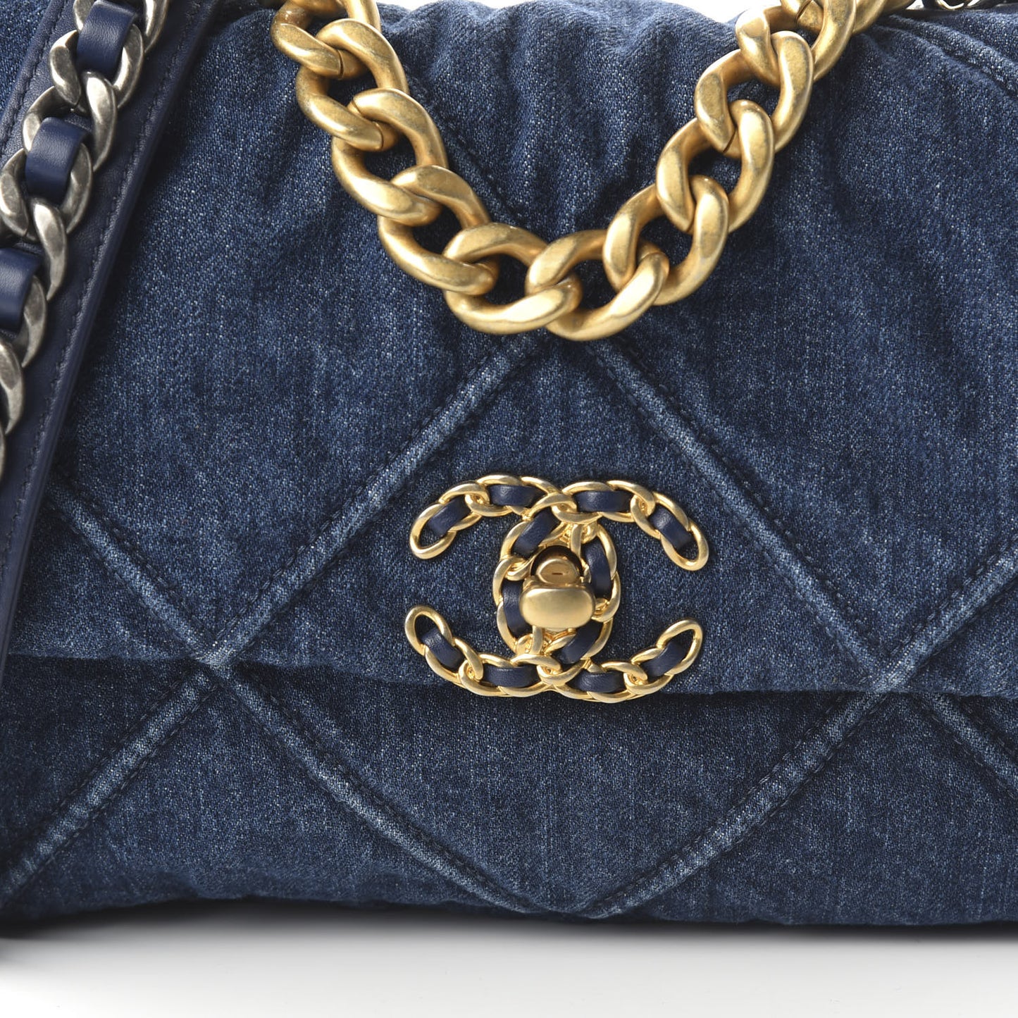 Denim Quilted Medium 19 Flap Blue