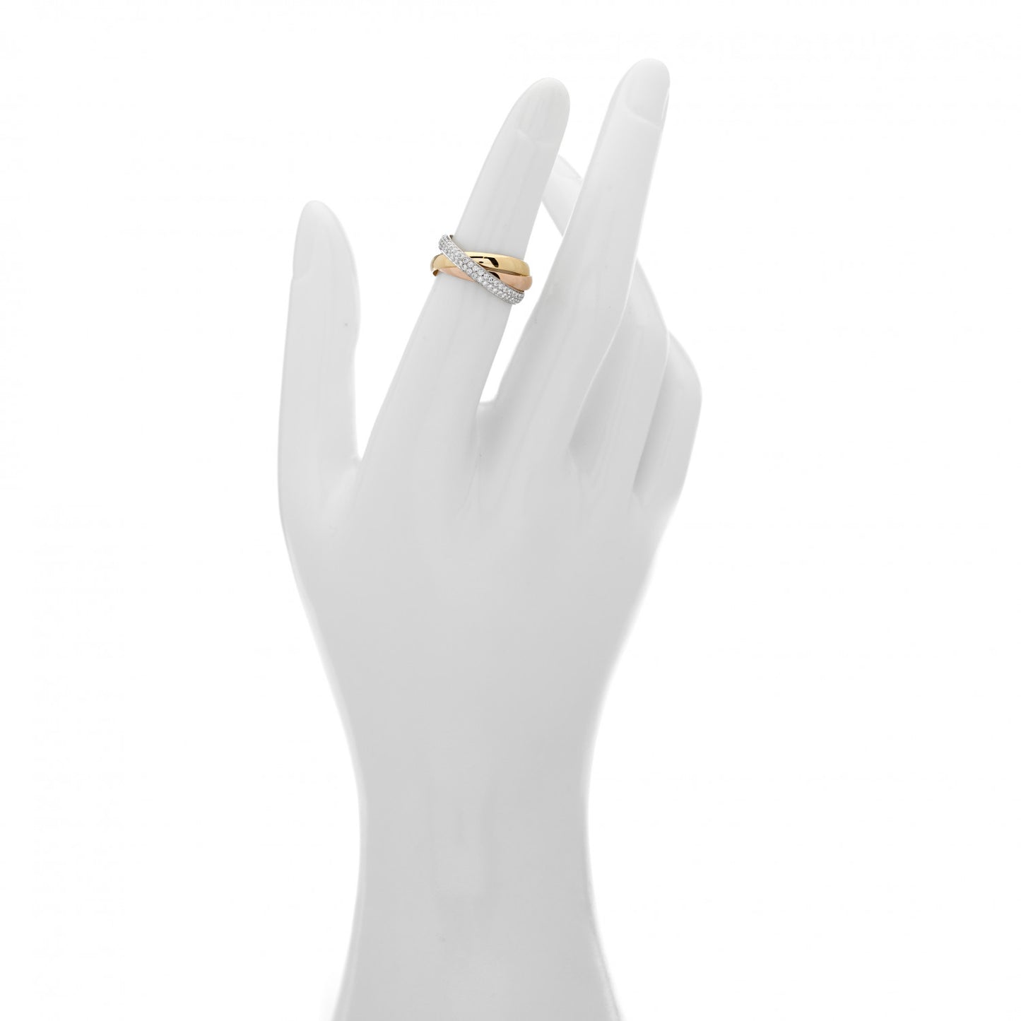 18K White Yellow Pink Gold Diamond Small Trinity Paved Ring 49 4.75