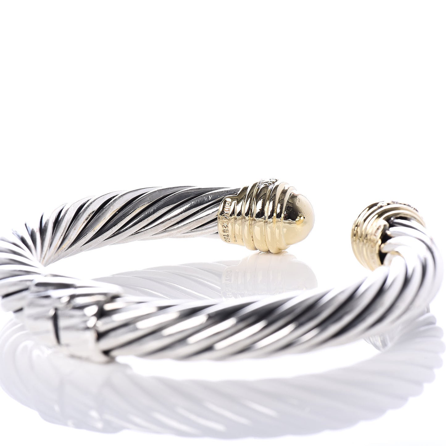 Sterling Silver 18K Yellow Gold Diamond 10mm Cable Classics Dome Bracelet