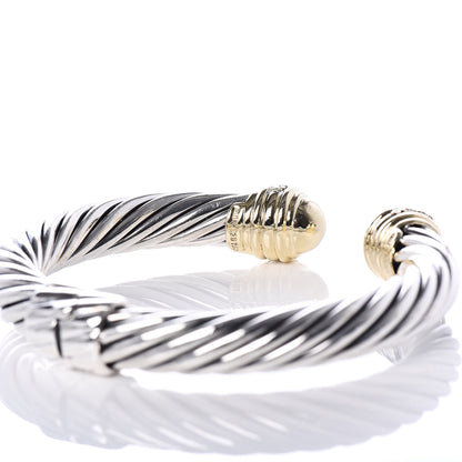 David Yurman Sterling Silver 18K Yellow Gold Diamond 10mm Cable Classics Dome Bracelet 5 of 6