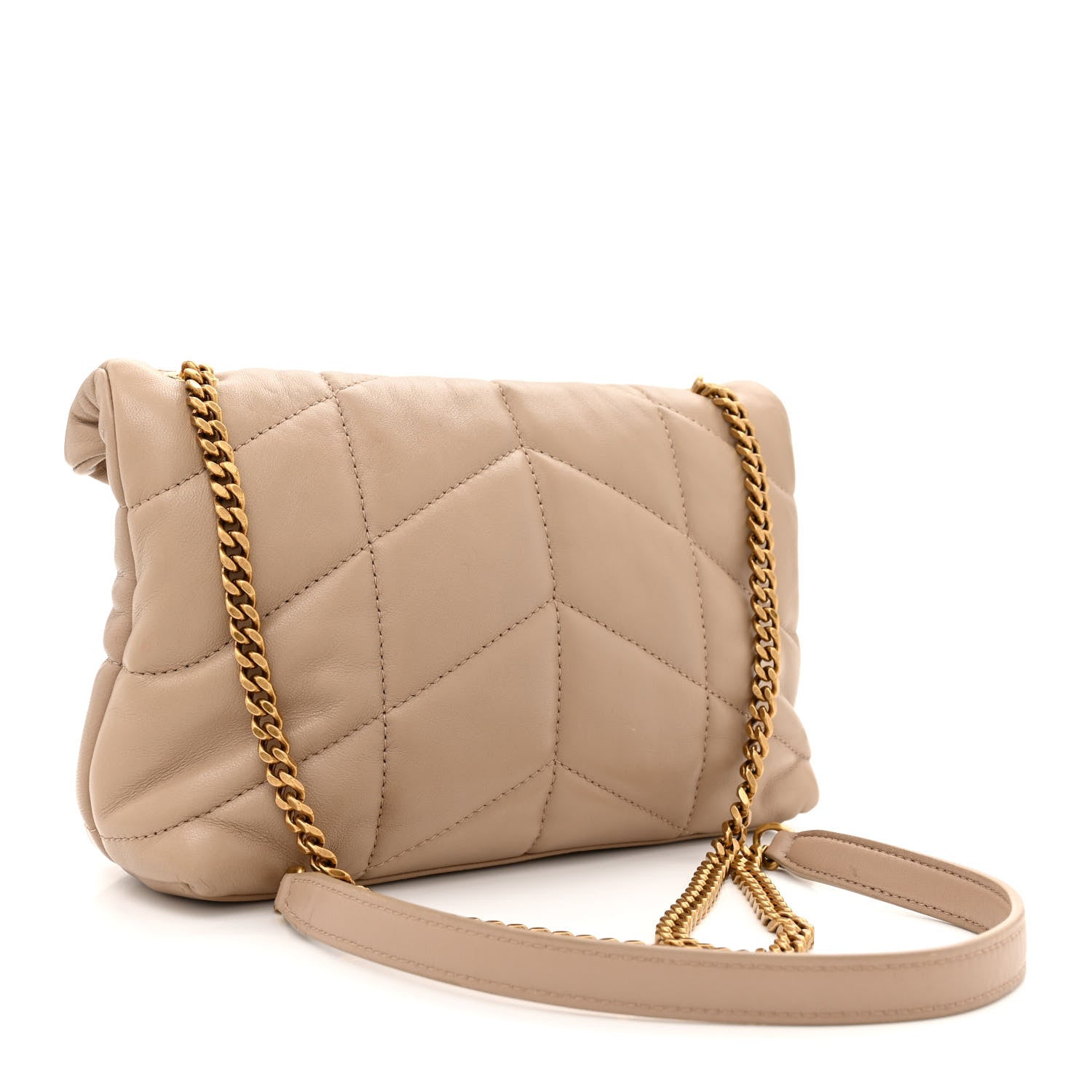 Saint Laurent Lambskin Quilted Toy Loulou Puffer Monogram Chain Satchel Dark Beige 3 of 10