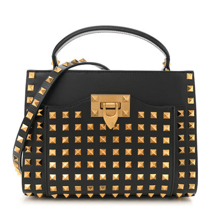 Valentino Garavani Grainy Calfskin Small Rockstud Allover Alcove Top Handle Tote Bag Black 1 of 9
