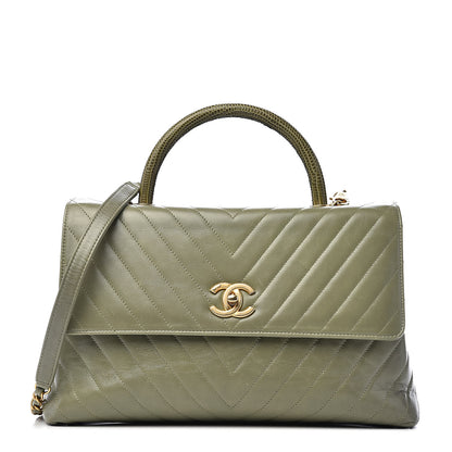Chanel Calfskin Lizard Chevron Quilted Medium Coco Handle Flap Green 1 of 12