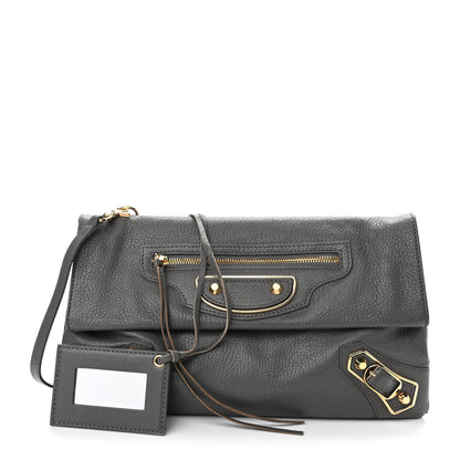 Balenciaga Chevre Gold Metallic Edge Hardware Envelope Clutch Gris Acier 1 of 11