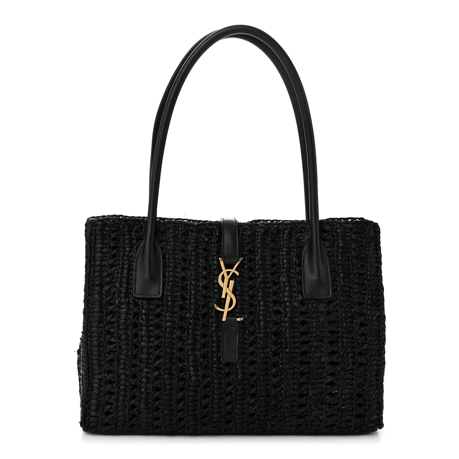 Saint Laurent Raffia Calfskin Panier Rectangle Tote Black 1 of 11