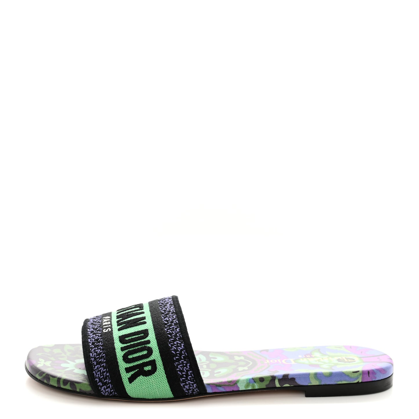 Canvas Toile de Jouy Voyage Embroidered Dway Flat Slide Sandals 37.5 Purple Multicolor