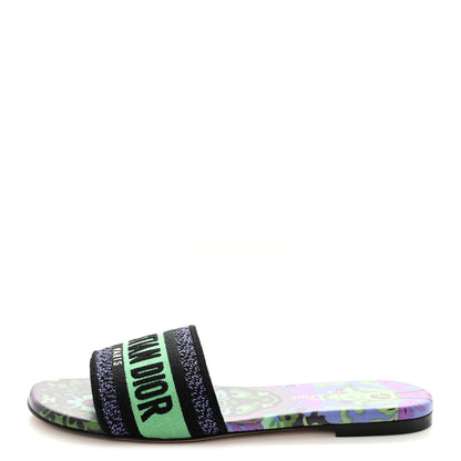 Christian Dior Canvas Toile de Jouy Voyage Embroidered Dway Flat Slide Sandals 37.5 Purple Multicolor 1 of 11