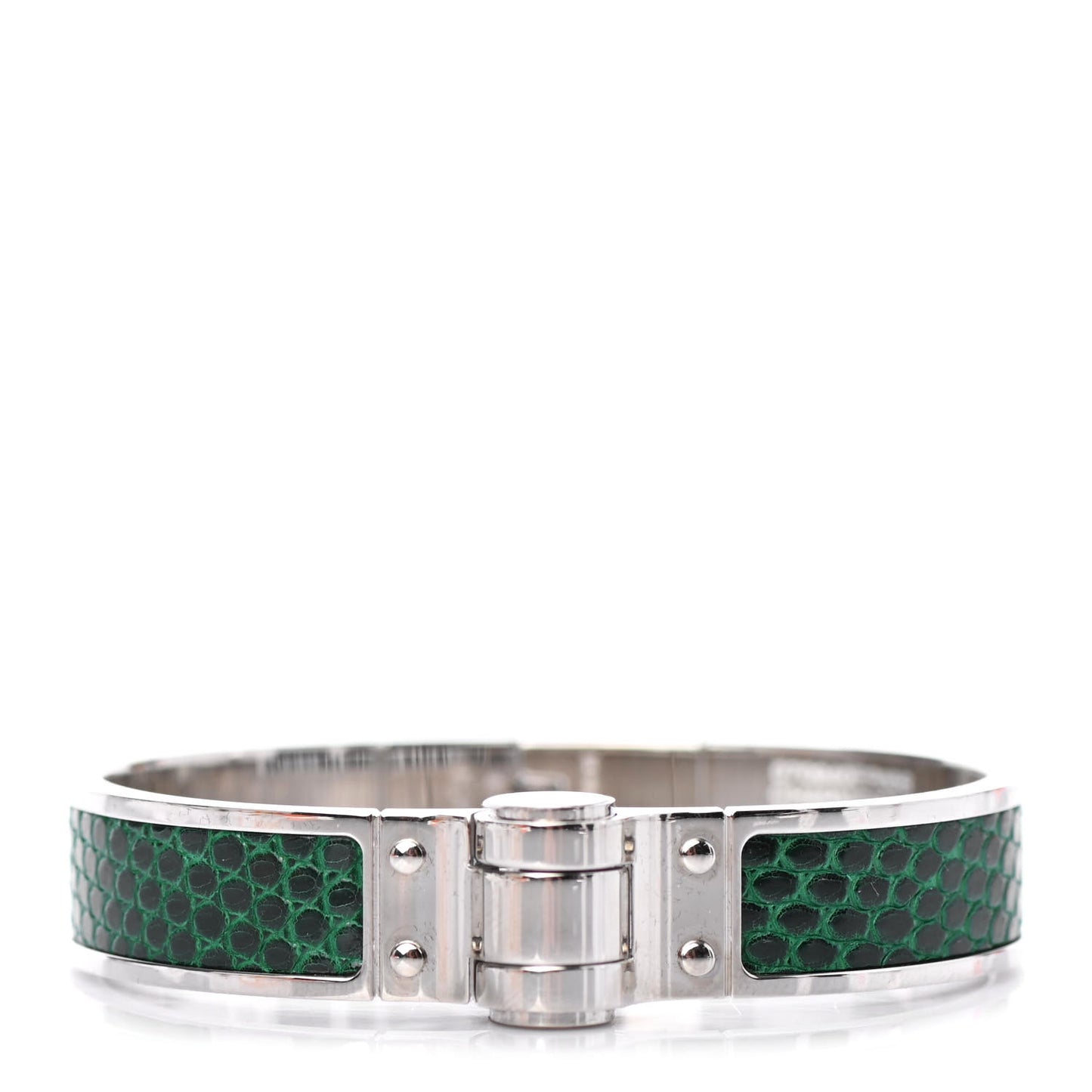 Lizard Charniere Cuir Narrow Hinged Bracelet S Vert Moyen