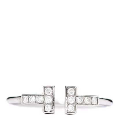 Tiffany 18K White Gold Diamond T Wire Ring 57 8 1 of 5