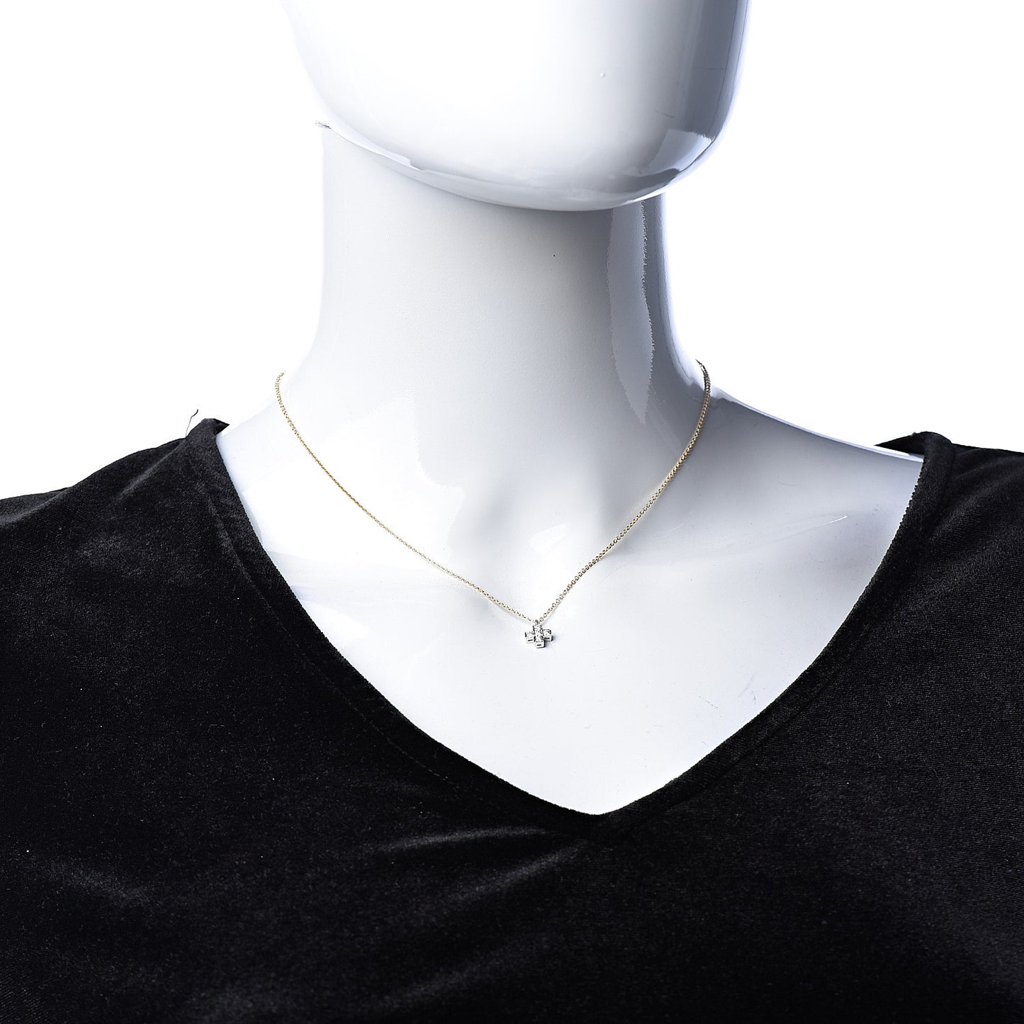 18K Yellow Gold Platinum Diamond Cruciform Cross Pendant Necklace
