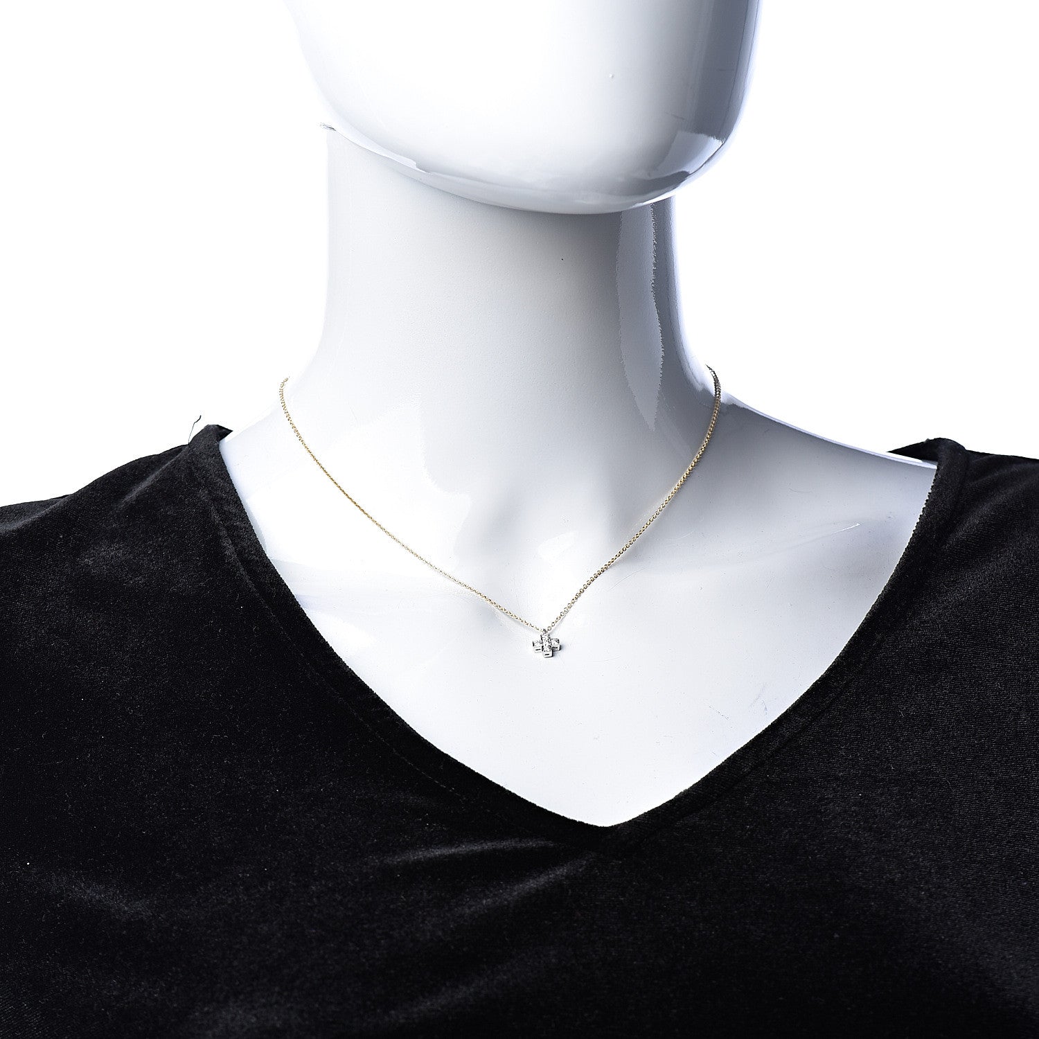 Tiffany 18K Yellow Gold Platinum Diamond Cruciform Cross Pendant Necklace 2 of 7