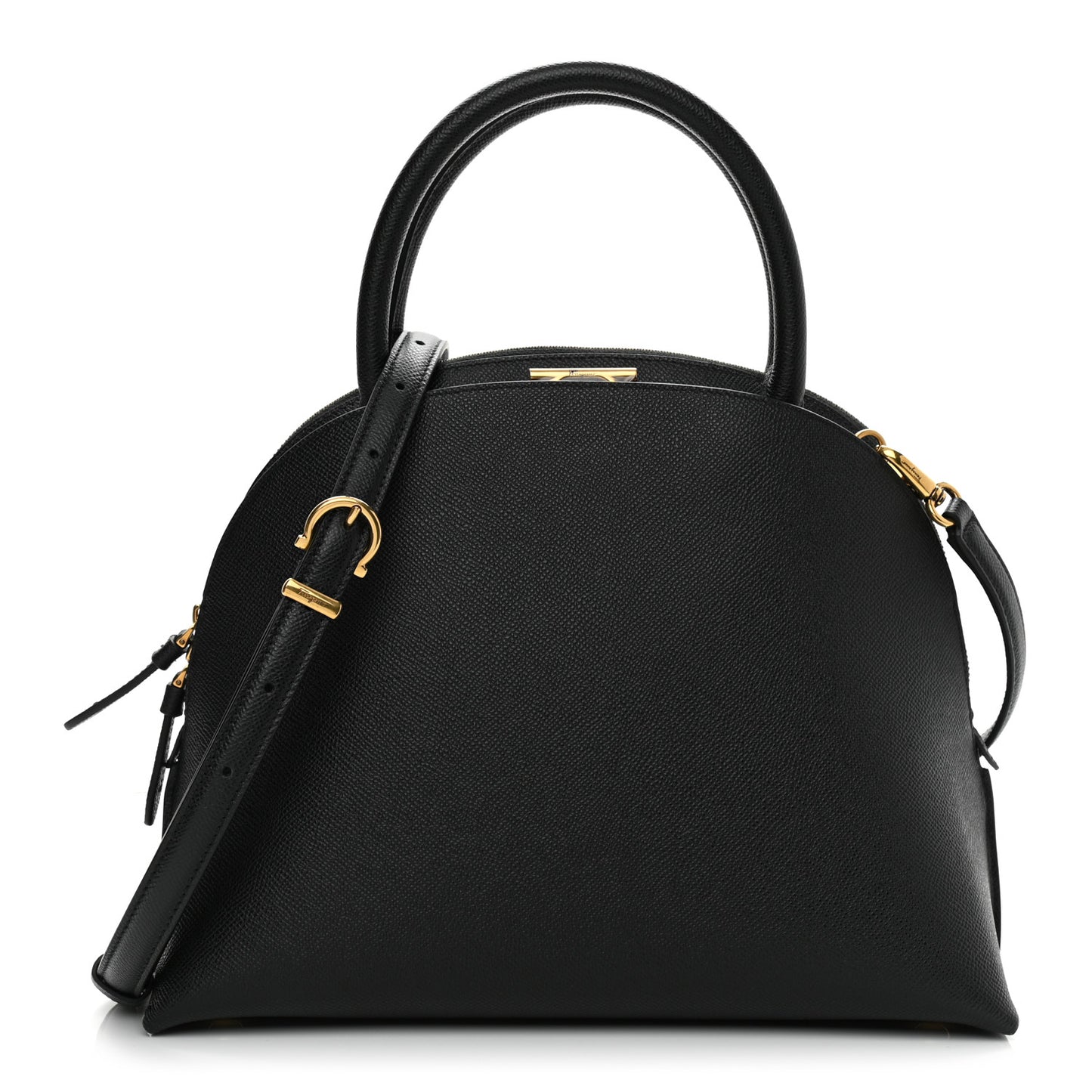 Hammered Calfskin Medium Gancini Top Handle Bag Black