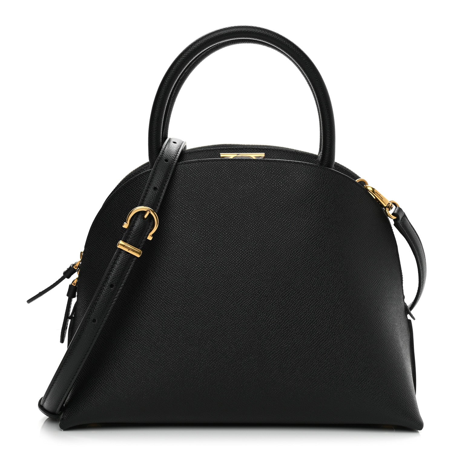 Salvatore Ferragamo Hammered Calfskin Medium Gancini Top Handle Bag Black 1 of 10