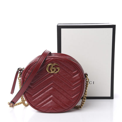 Gucci Glazed Calfskin Matelasse Heart Mini GG Marmont Round Shoulder Bag Romantic Cerise 11 of 11