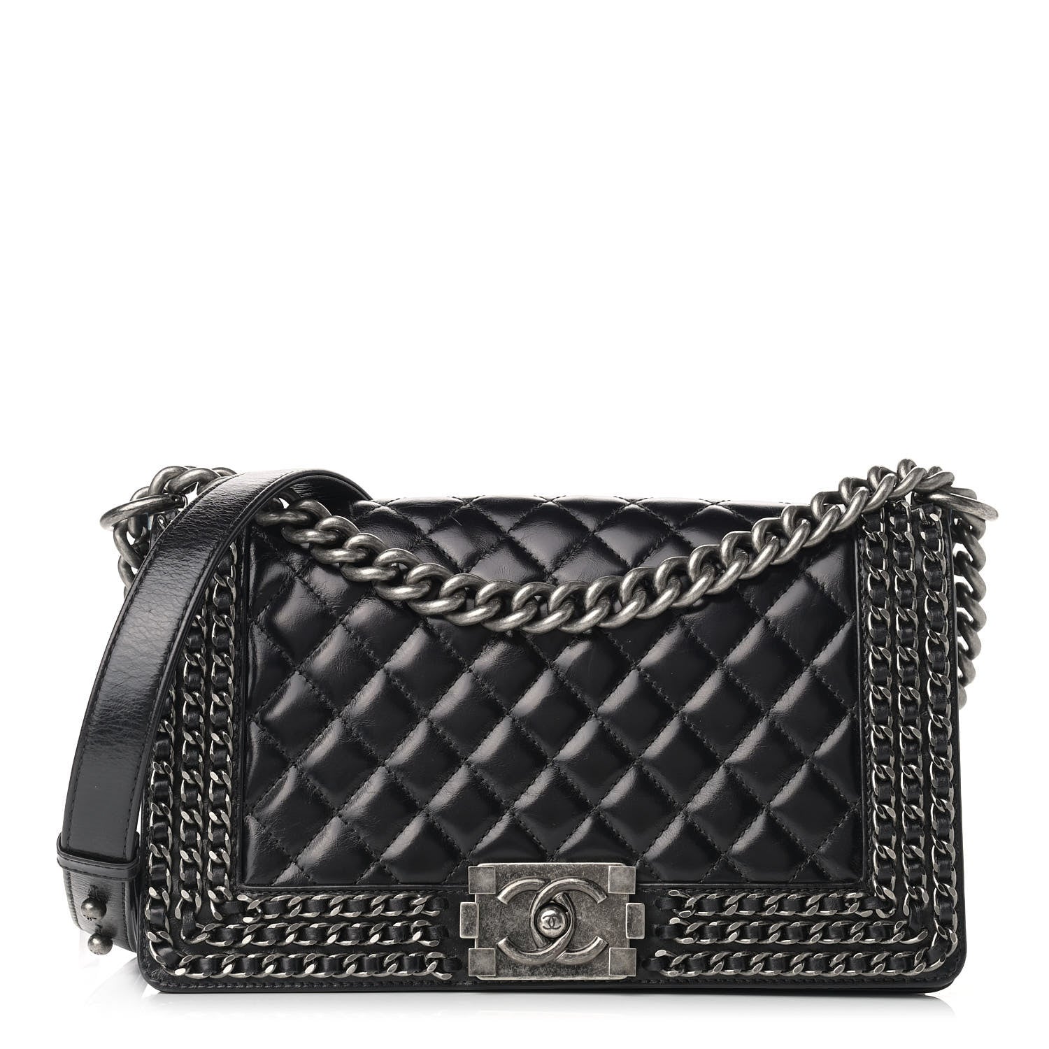 Chanel Glazed Calfskin Quilted Medium Boy Chained Flap Black 1 of 9