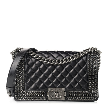Chanel Glazed Calfskin Quilted Medium Boy Chained Flap Black 1 of 9