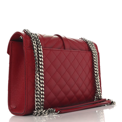 Saint Laurent Grain De Poudre Textured Mixed Matelasse Triquilt Medium Monogram Satchel Rouge Eros 3 of 9