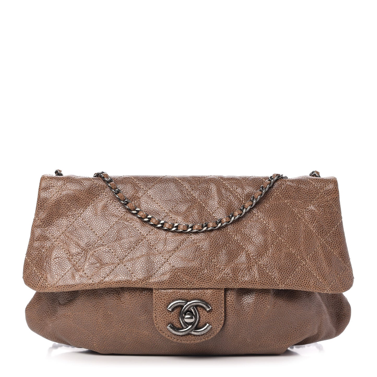 Caviar Quilted Medium Elastic Flap Brown