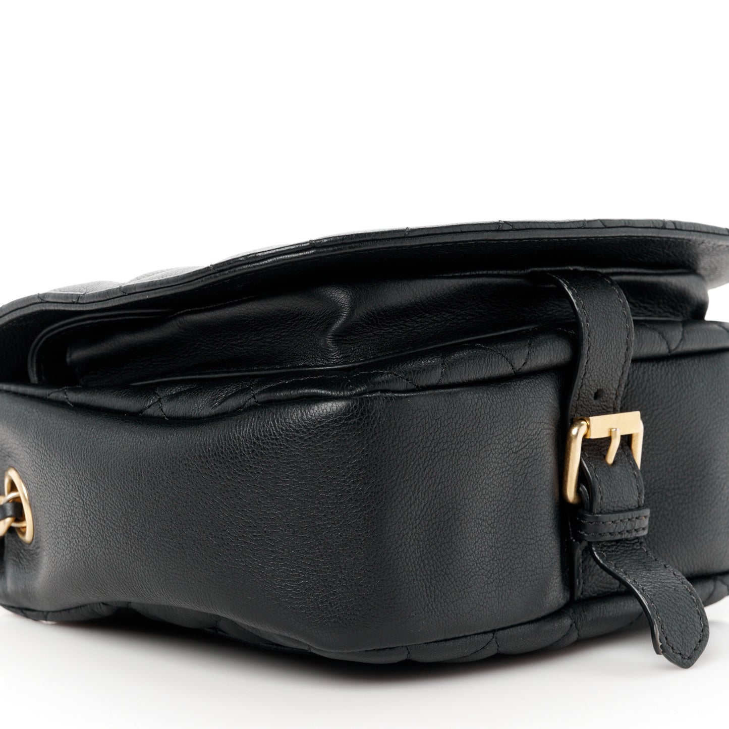 Grained Calfskin Quilted Messenger Flap Black