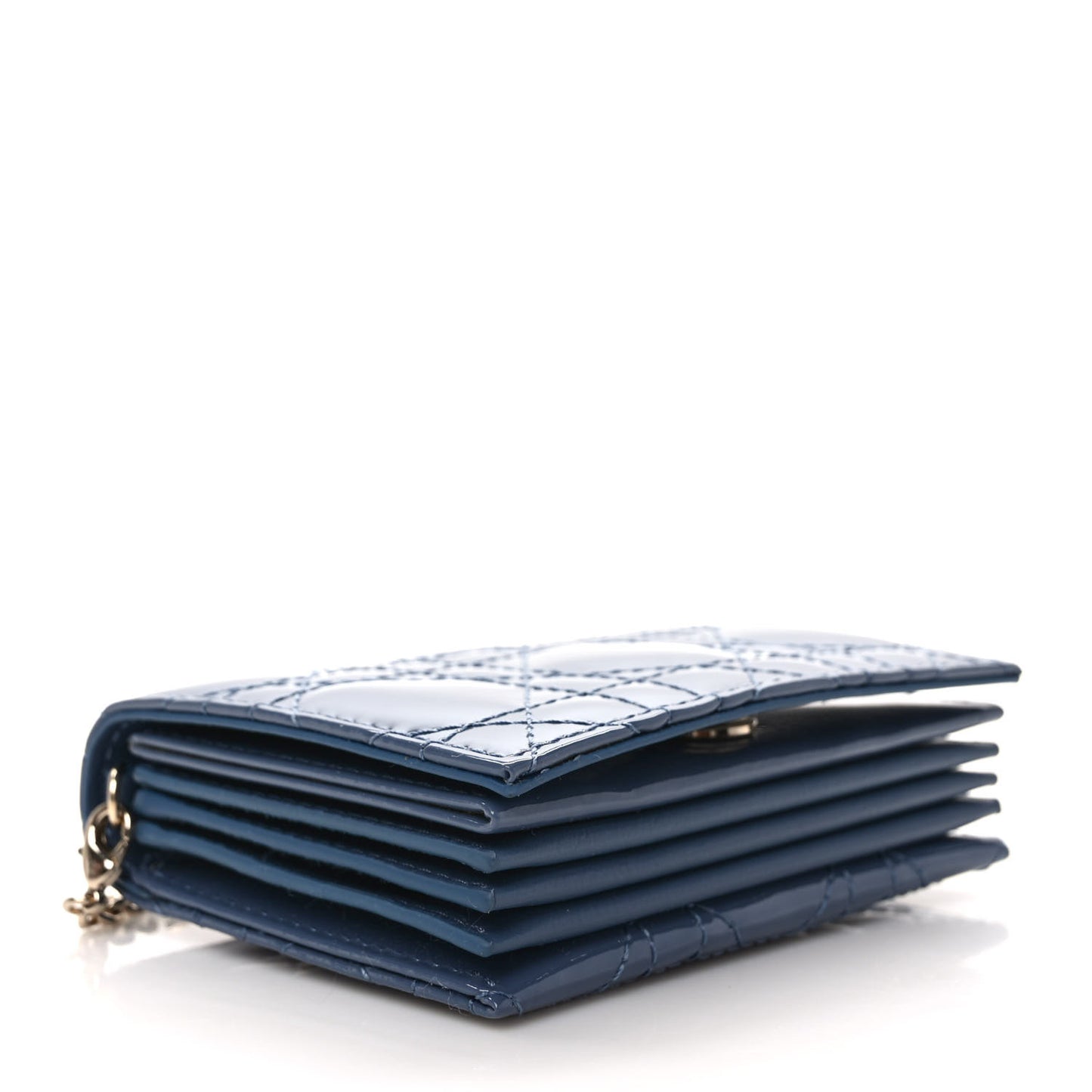 Patent Cannage Nano Lady Dior Chain Card Holder Cloud Blue