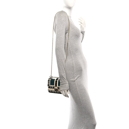 Valentino Garavani Vitello Beaded Mini Glam Lock Rockstud Flap Black Ivory Green 2 of 10