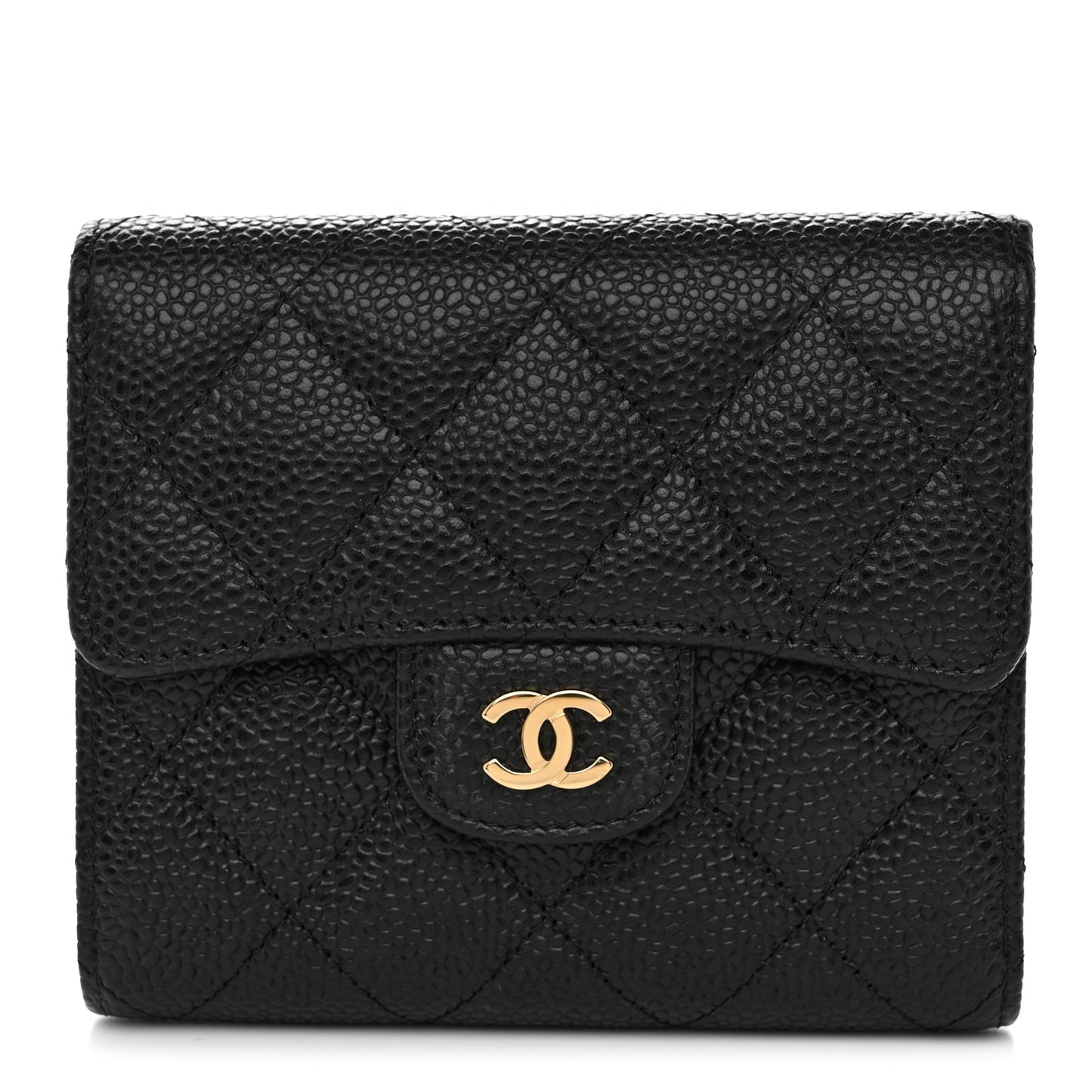 Caviar Quilted Compact Flap Wallet Black